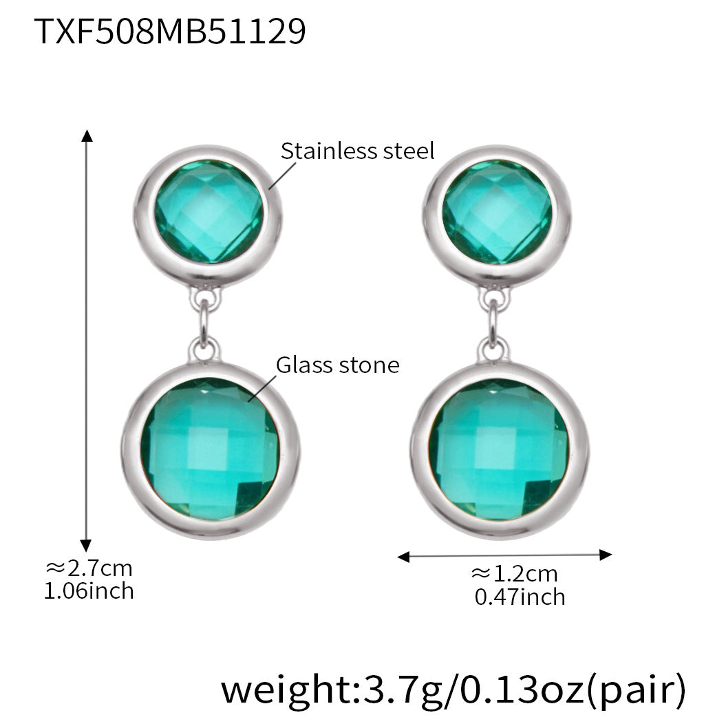 B廠-不鏽鋼滿鑽鋯石切麵包邊玻璃石手鍊耳環鍍18k真金首飾套裝不掉色「TXE508」25.12-1