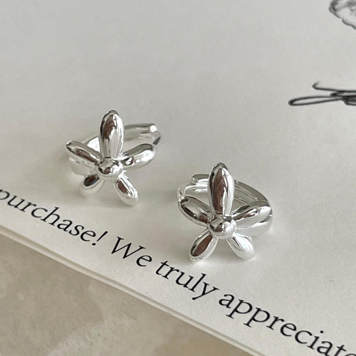 F廠-韓國韓版925純銀花朵耳扣耳環簡約氣質百搭ins風耳飾「C1413」25.11-3
