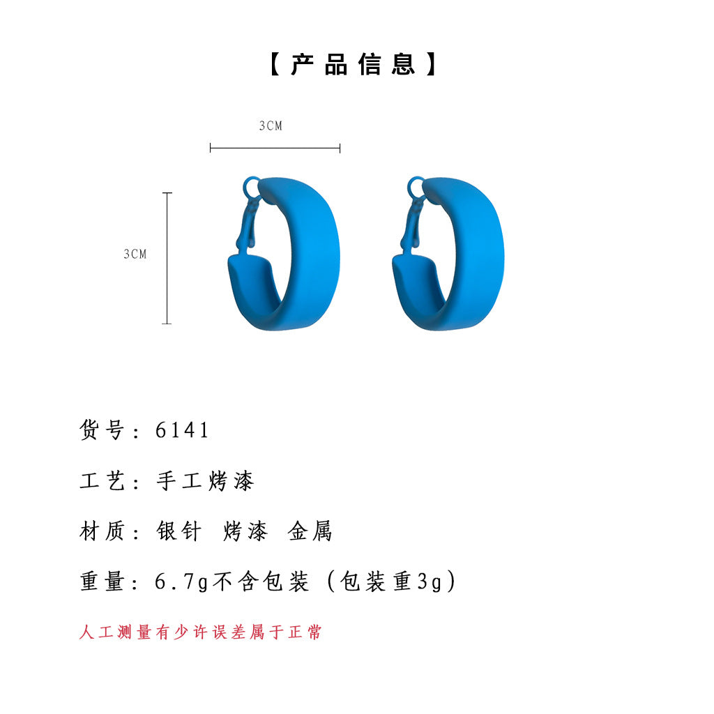 A廠-辣妹款糖果多巴胺藍色調圓耳環烤漆質感甜美個性度假風新款耳飾「6141」25.05-5