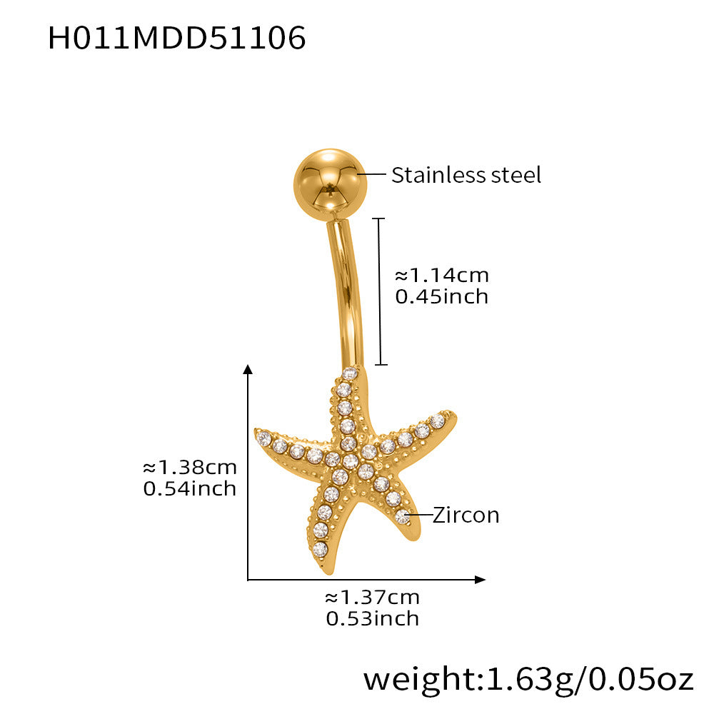 B廠-跨境新款多元素滿鑽鋯石肚臍釘不鏽鋼鍍18k金歐美穿刺飾品「H009」25.11-2