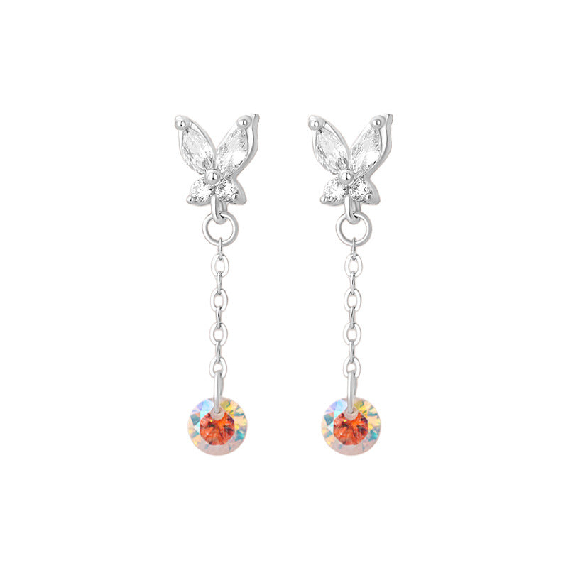 D廠-足銀S999蝴蝶鋯石流蘇耳環森系炫彩時尚輕奢精美淡雅小眾耳飾耳釘「YC4634E_1」25.11-1