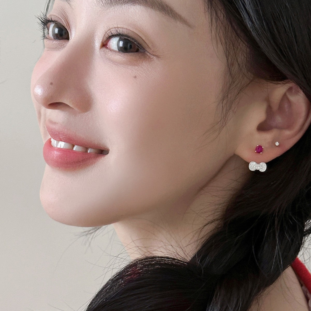 C廠-925銀針後掛式卡通蝴蝶結耳釘女精緻小眾高級感鋯石耳環百搭耳飾「EH-3726」25.08-2