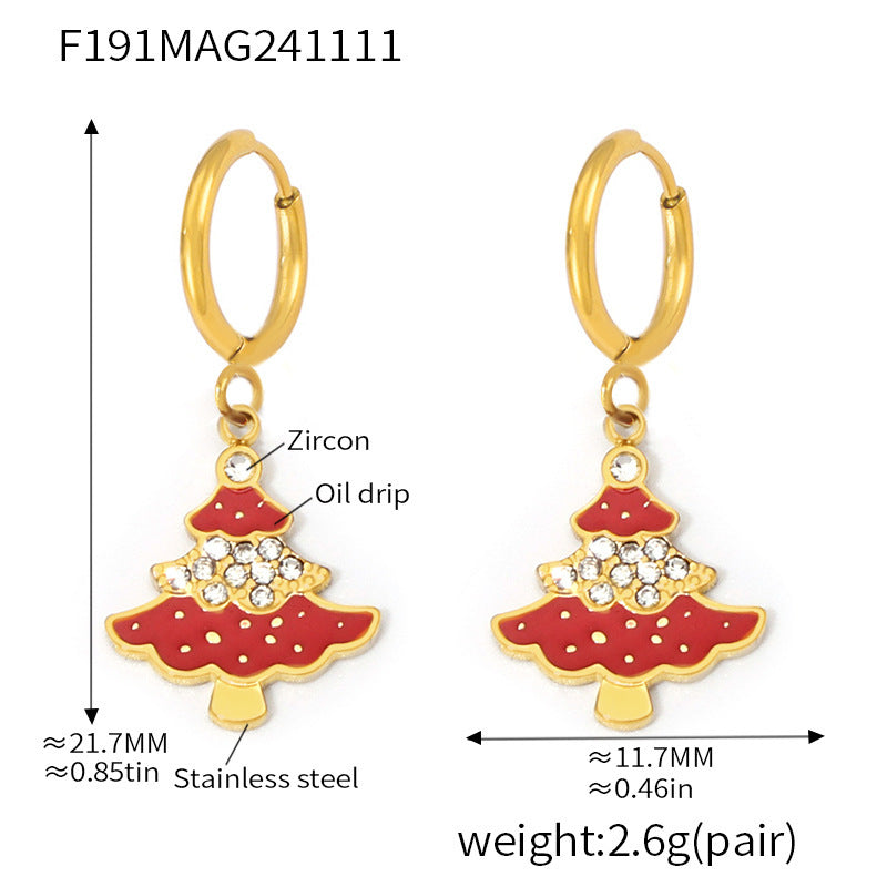 B廠-歐美不鏽鋼聖誕季新款閃耀鋯石琺瑯彩釉HAPPY耳環組合套裝「F418」25.09-1