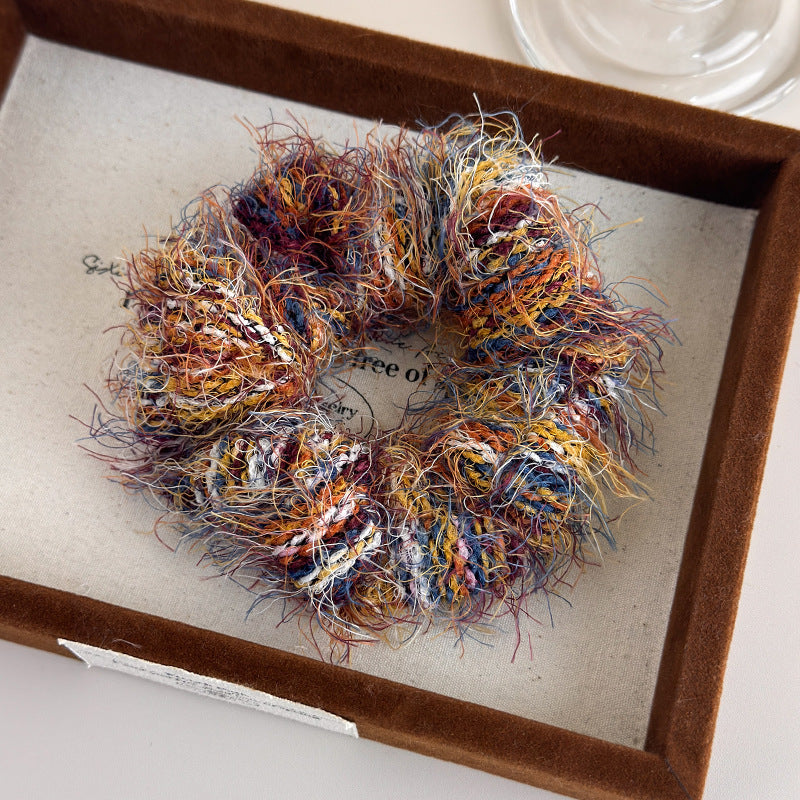 E廠-高級感彩色毛線編織大腸髮圈個性氣質馬尾髮繩小眾設計感韓版髮飾「24417」25.11-1