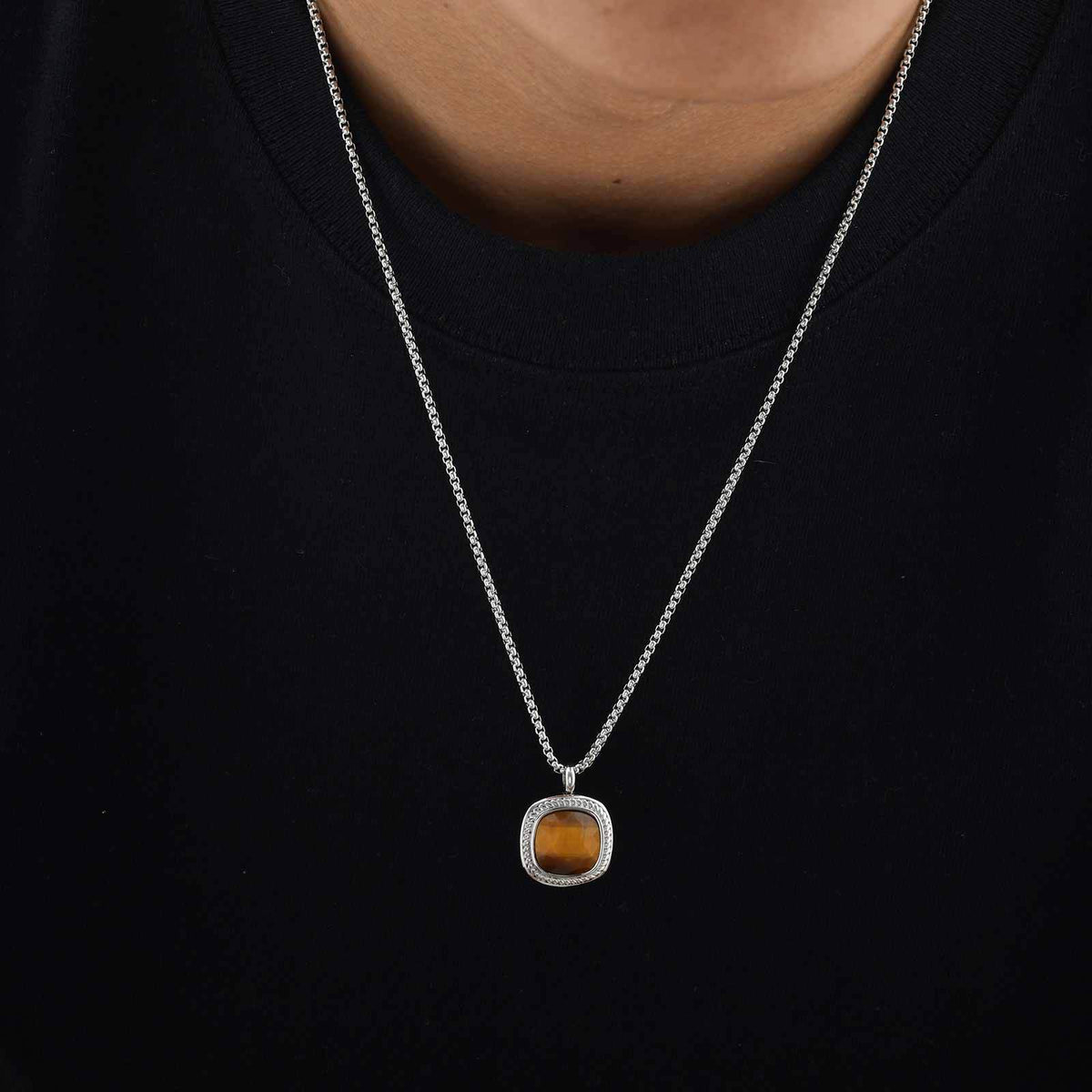 G廠-鈦鋼跨境方形切面吊墜項鍊夏季百搭男士簡約時尚設計感項墜「NC-353」25.11-1