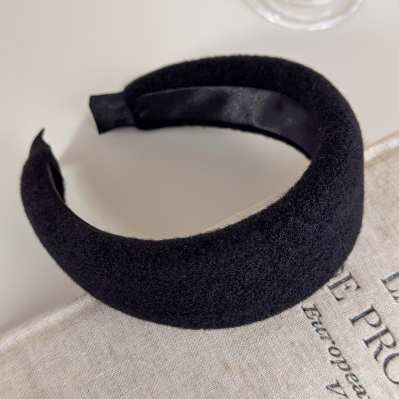 E廠-毛呢寬邊高顱頂髮箍女秋冬日常外戴洗臉壓髮頭箍韓系復古氣質髮卡「27699」25.11-3