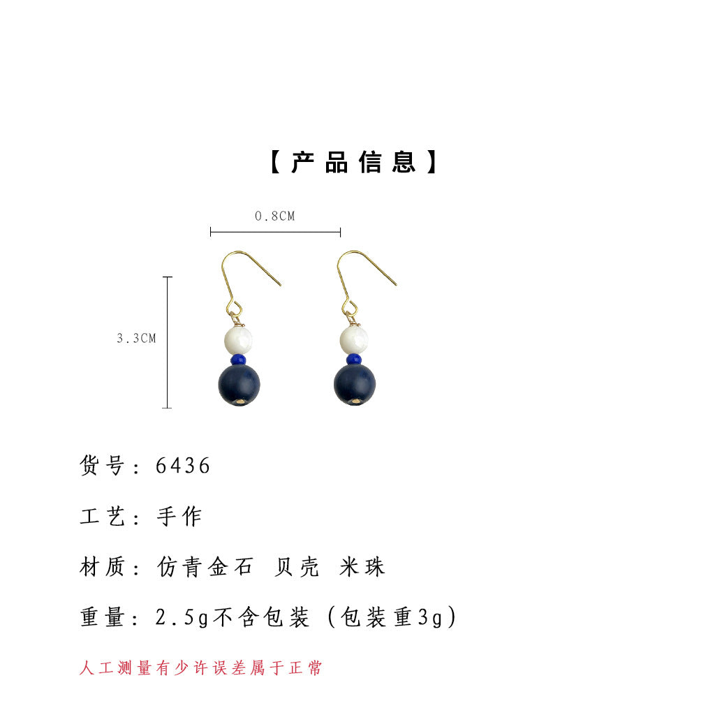 A廠-天然石新中式民族風手工耳環文藝復古簡約景區飾品工廠耳環女「6436」25.07-3