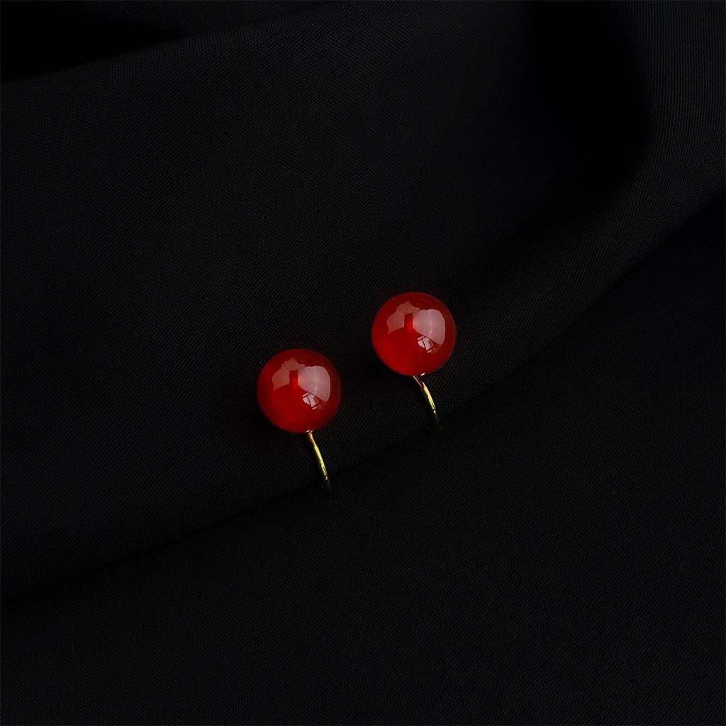 A廠-耳夾升級版 鍍真金保色文藝復古酒紅高級感滴油無耳洞紅色系蚊香盤耳飾合集「EJ1203」24.12-3