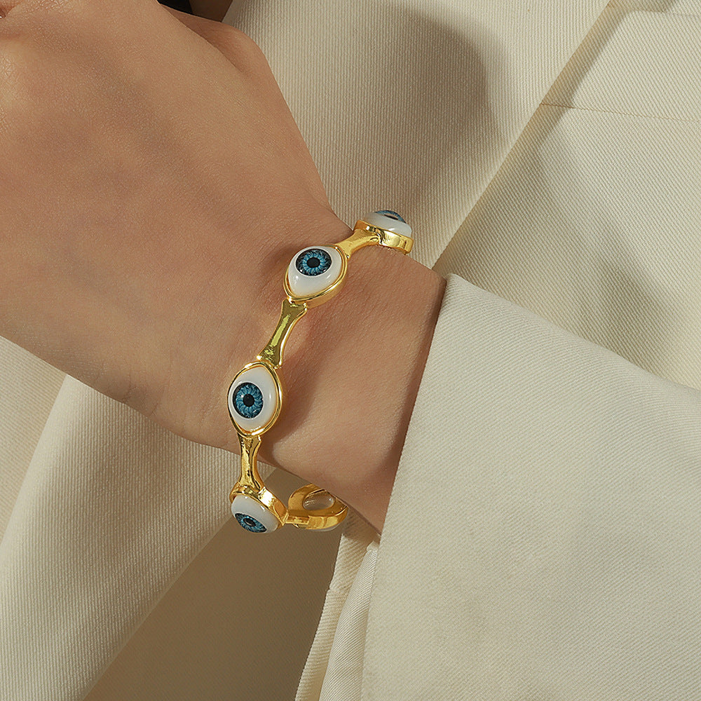 B廠-跨境嘻哈風女式銅鍍真金指環惡魔之眼開口手環手鐲歐美風個性套裝「Y088」25.10-5
