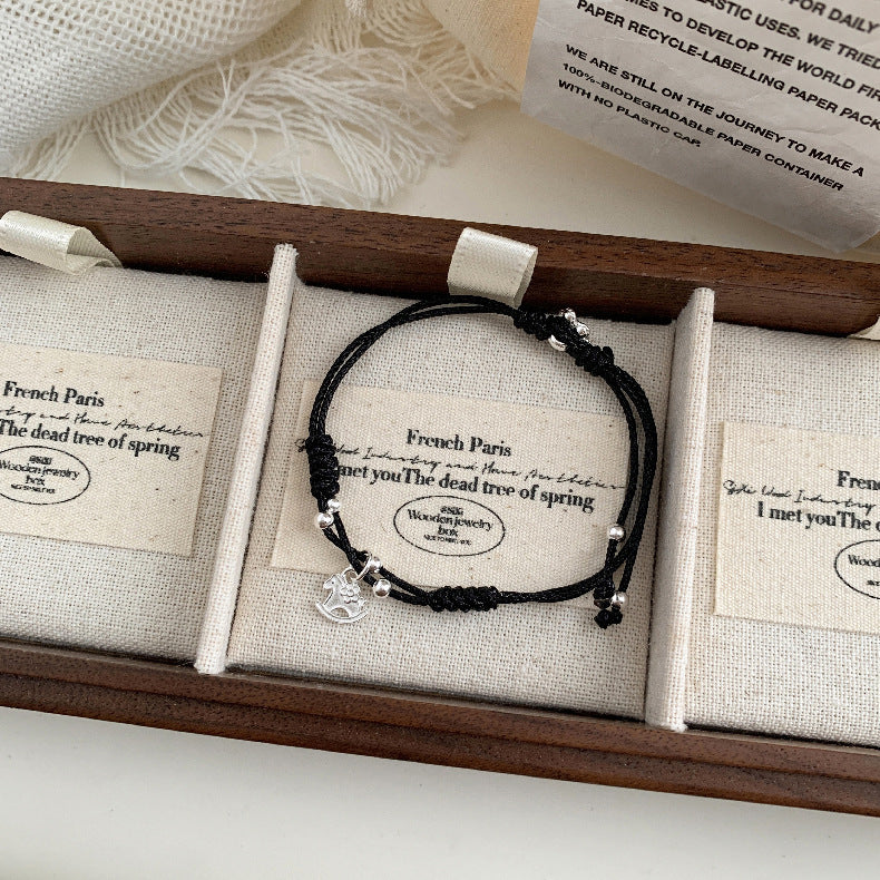 C廠-2026年生肖馬年馬上有錢花小馬花朵編繩手鍊S925純銀手鍊可調節「1602」25.11-2