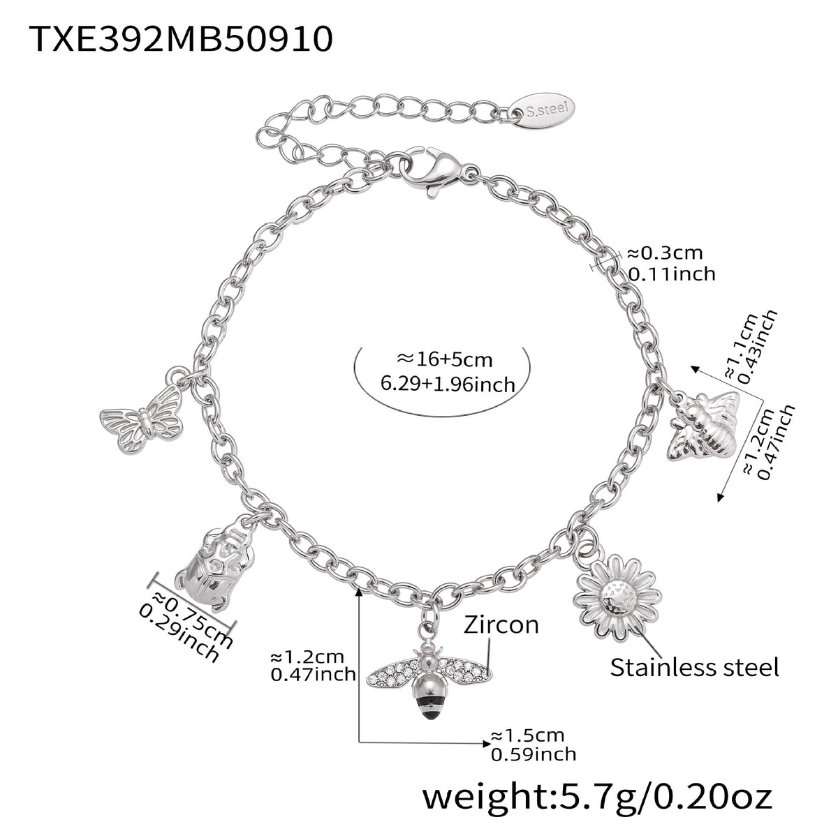 B廠-新款不鏽鋼DIY多吊墜小蜜蜂項鍊手鍊腳鏈套裝小眾時尚飾品「TXP392」25.09-3