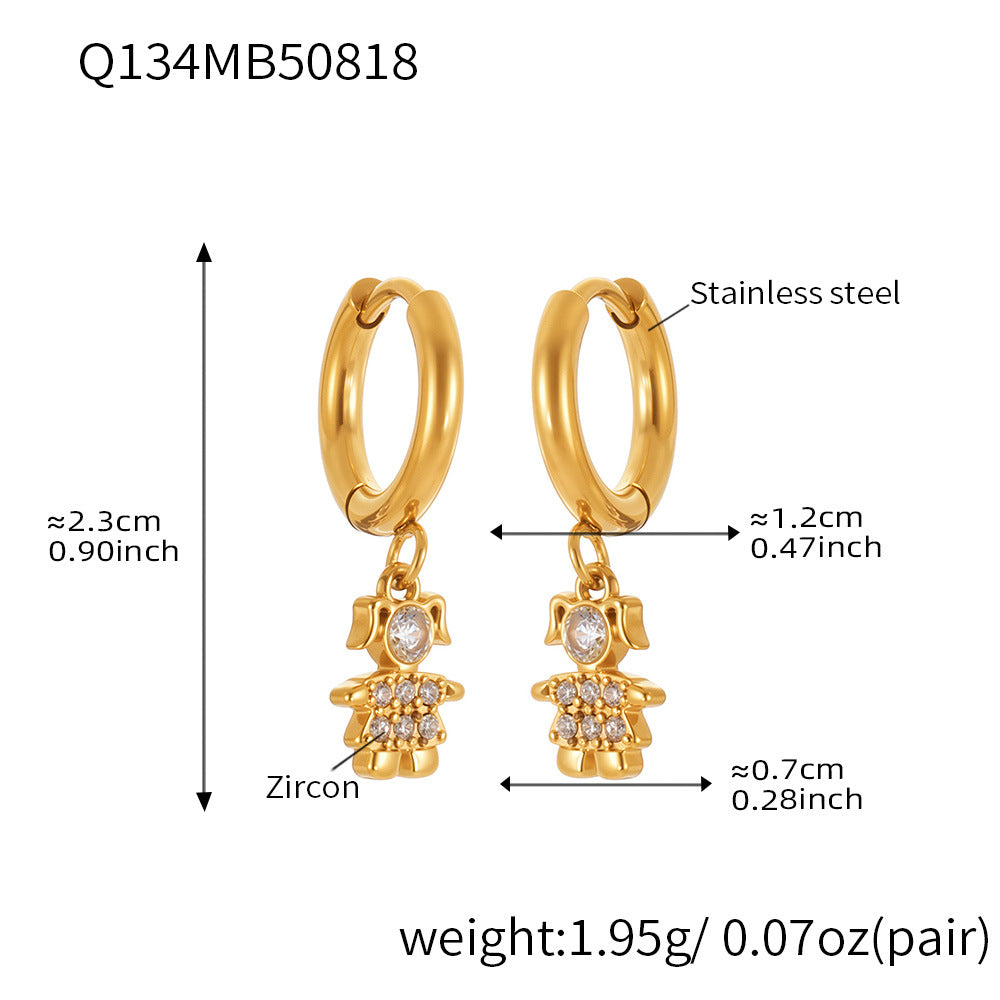 B廠-超閃5A鋯石太空人帶鑽耳環不鏽鋼鍍18k金時尚百搭秋季飾品「Q132-Q140」25.08-4