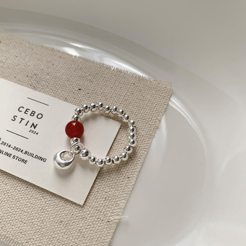 C廠-新中式古風大象小象小魚福袋蝴蝶結錢幣紅瑪瑙S925純銀彈力戒指「1520-1527」25.11-3