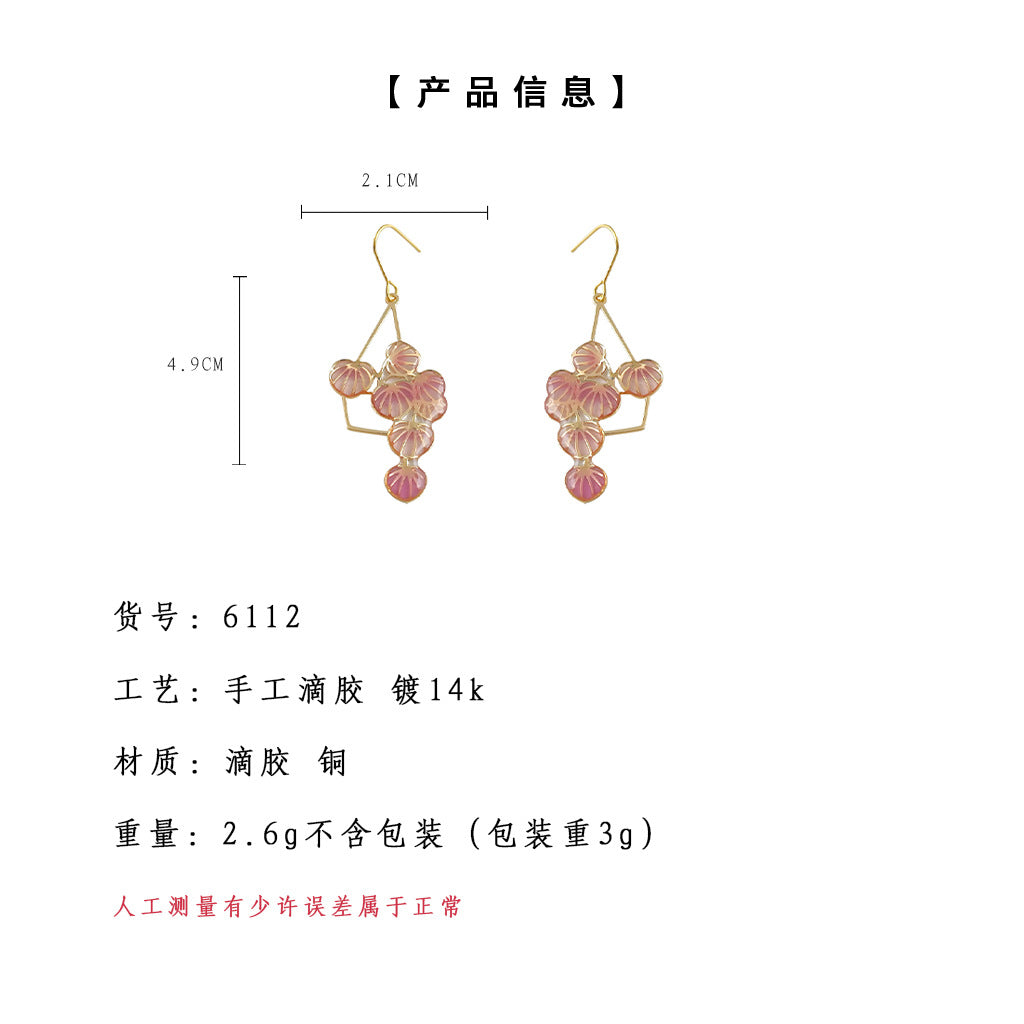 A廠-夏日新款~透感琺瑯滴釉葡萄耳飾清新甜美輕奢風手工耳環工廠飾品「6112」25.05-5