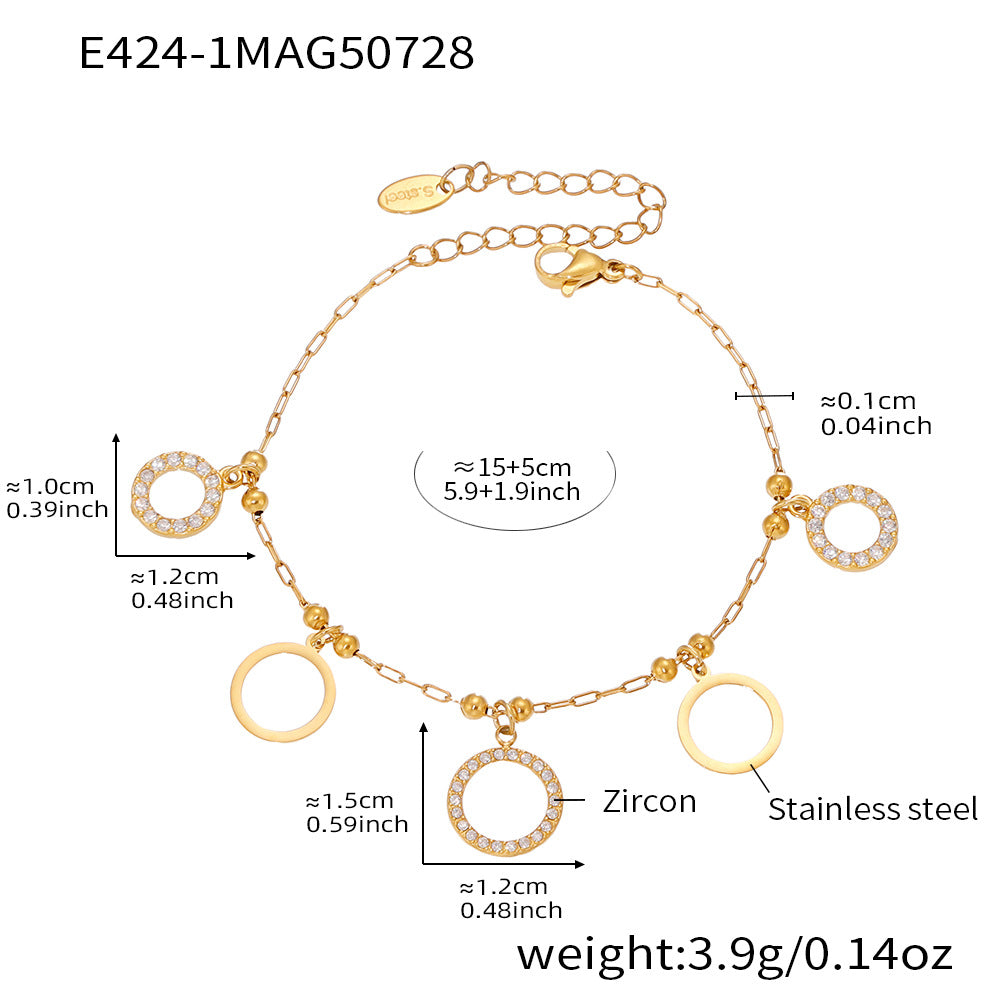 B廠-ins風小眾DIY圓圈鋯石手鍊不鏽鋼18K金女式手圈不掉色飾品「E424」25.08-1