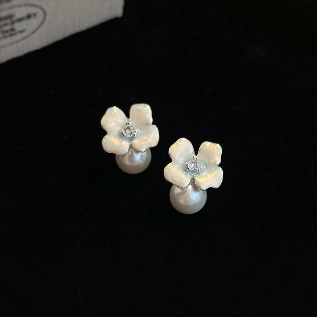 A廠-施家玻璃珍珠微鑲鋯石925銀針琺瑯滴釉漸變花朵耳飾工廠耳環 飾品「6182」25.06-1