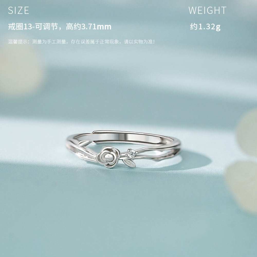 D廠-原創足銀S999玫瑰情侶對戒高級設計感小眾清新甜美不掉色戒指批發「YC5149R_1」25.12-2