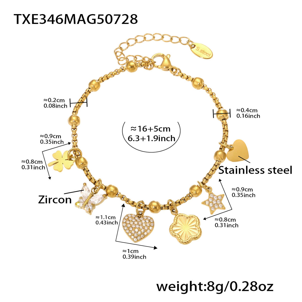 B廠-超閃5A鋯石愛心花朵鎖骨項鍊ins風手鍊不鏽鋼18K金時尚首飾「TXP346」25.08-1