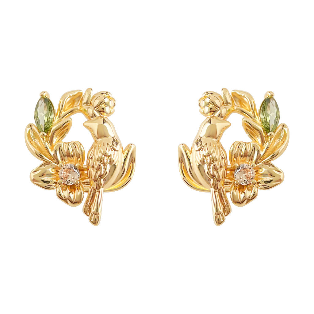 A廠-原創輕奢風時尚高級感925銀針設計感花環鳥耳環新款耳飾工廠 飾品「7036」25.11-1