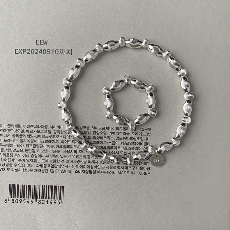 C廠-韓國東大門輕奢重工 貓眼米珠S925純銀戒指 銀手鍊手串「S622」25.04-3
