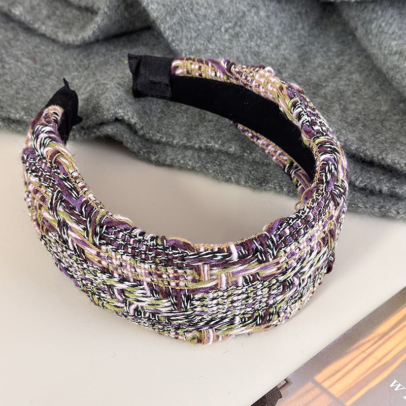 E廠-法式小香風粗毛呢寬邊髮箍女高級感外出百搭髮飾壓髮頭箍2025新款「27733」25.12-1