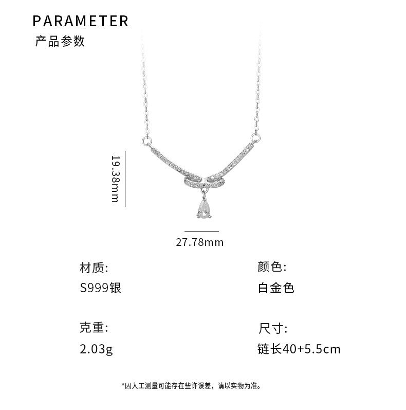 D廠-S999足銀蝴蝶結水滴項鍊文藝宮廷風氣質小眾顯瘦鎖骨鏈「YC1959N_1」25.08-2