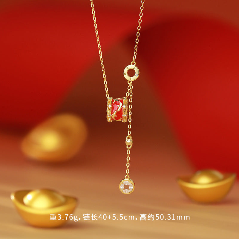 D廠-原創S999足銀轉運錦鯉圓環流蘇項鍊本命年手鍊如意中式首飾「YC3223N_1 YC4597SL_1」25.10-5