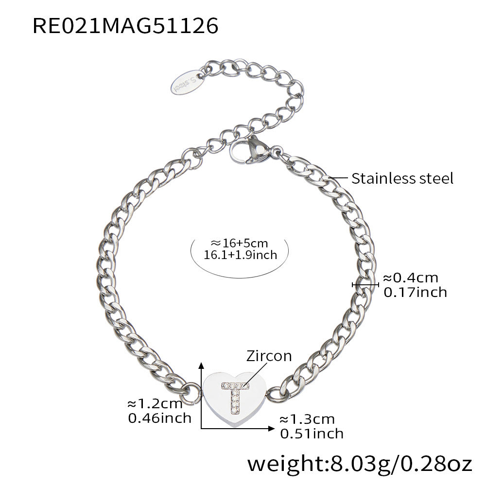 B廠-不鏽鋼愛心字母鑲嵌鋯石吊墜項鍊手鍊套裝 歐美個性首飾鍍18k真金「RP021」25.12-1