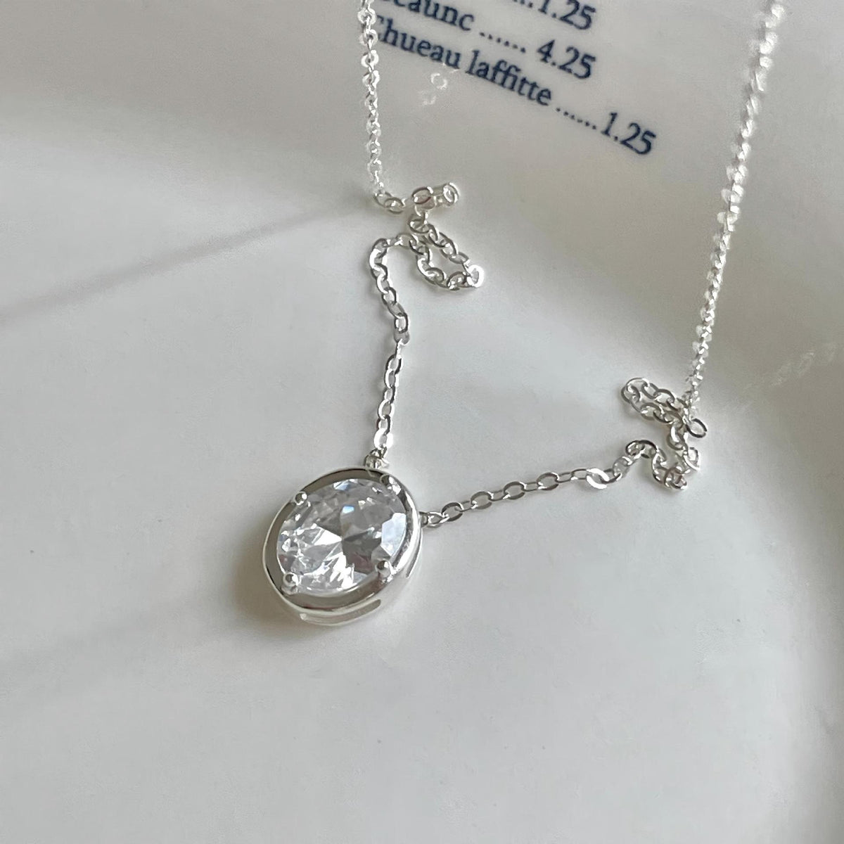 F廠-韓國韓版飾品925純銀橢圓鋯石項鍊INS風格百搭項鍊設計款項鍊「B1384」25.11-4