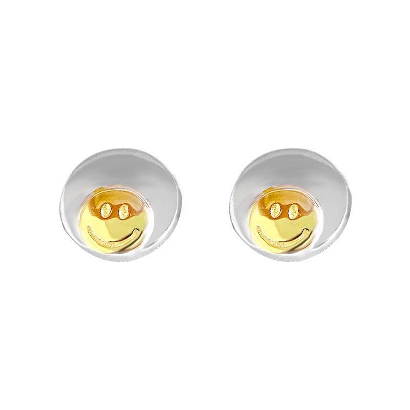D廠-S999足銀可愛圓笑臉耳環小眾設計感個性時尚耳飾養耳洞「YC9622E」24.01-3 - 安蘋飾品批發
