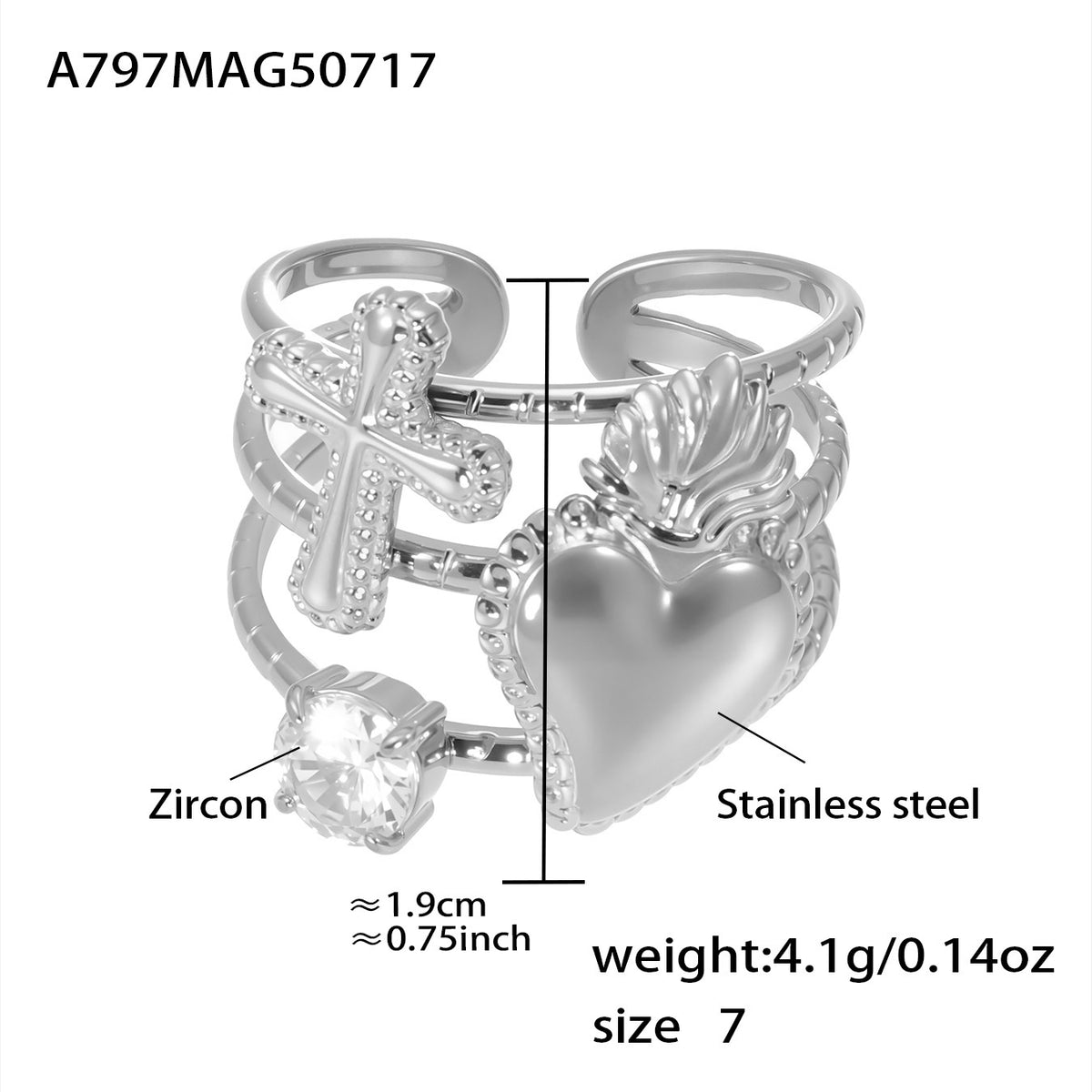 B廠-超閃鋯石八芒星開口鏤空戒指不鏽鋼18K金歐美網紅同款飾品「A790」25.07-4