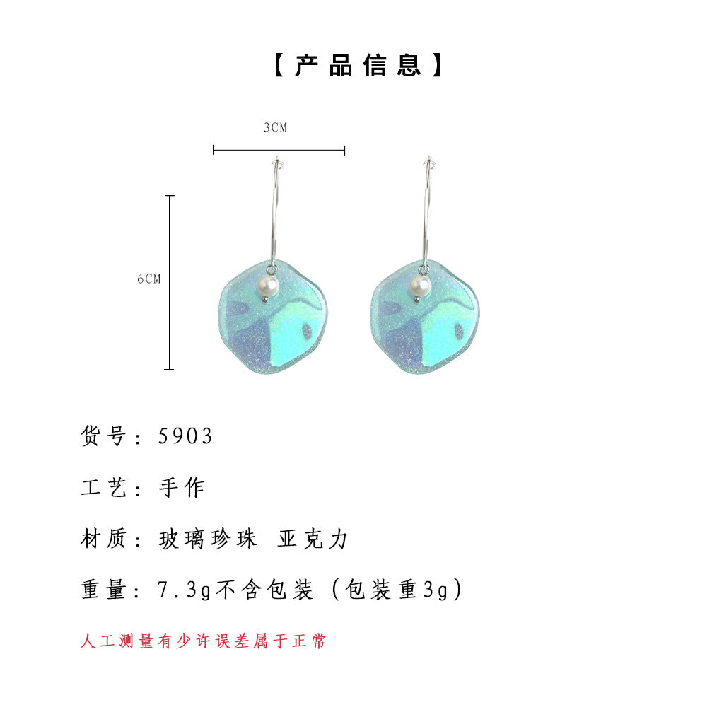 A廠-海洋系度假風炫彩壓克力片圓形幾何寫真耳飾工廠耳環女「5903」25.05-1