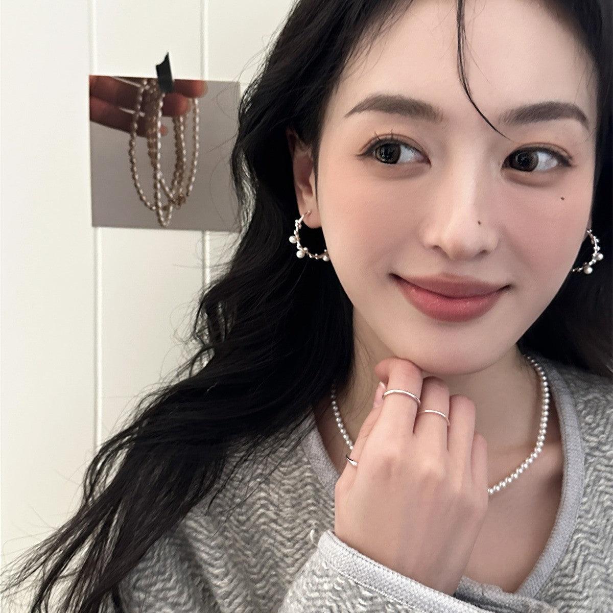 C廠-韓版復古珍珠耳釘女輕奢氣質溫婉風銀針大耳環設計高級感新耳飾「EH-3556」25.04-2