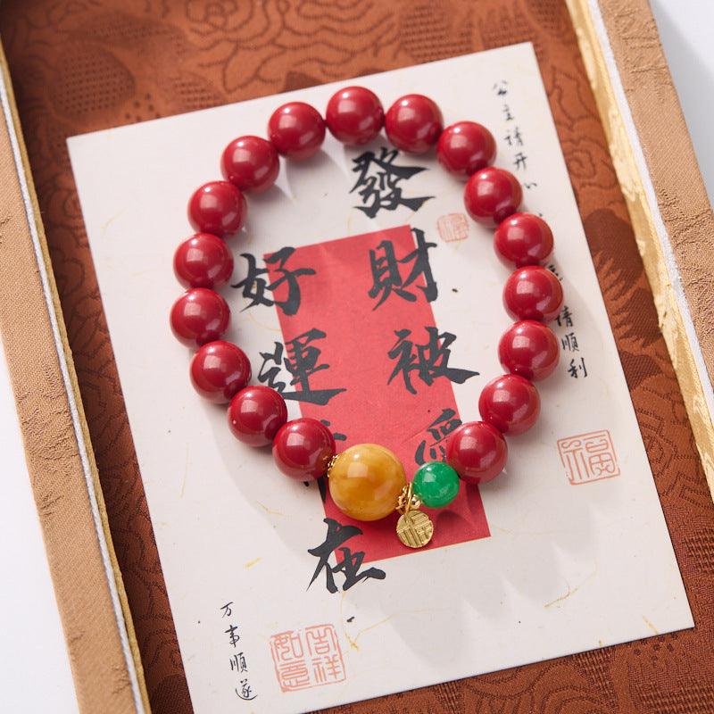 AS廠-天然10MM原礦朱砂手鍊蜜蠟S925銀福牌高含量帝王砂手串本命年禮物「WA1010740」25.03-3