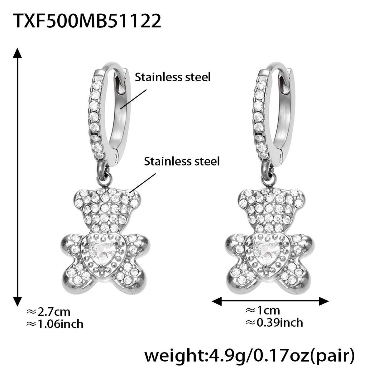 B廠-不鏽鋼5A鋯石滿鑽小熊蝴蝶結愛心多配件吊墜項鍊手鍊耳環首飾套裝「TXP500」25.11-4