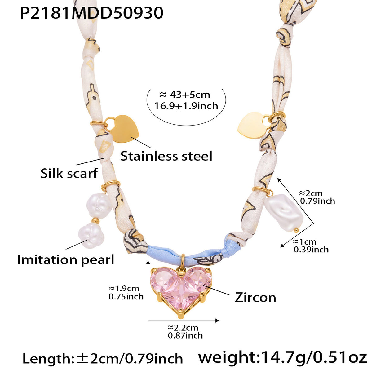 B廠-diy絲巾項鍊 虎眼石仿珍珠頸鏈 小眾設計感打結布條飾品「P2178」25.10-2