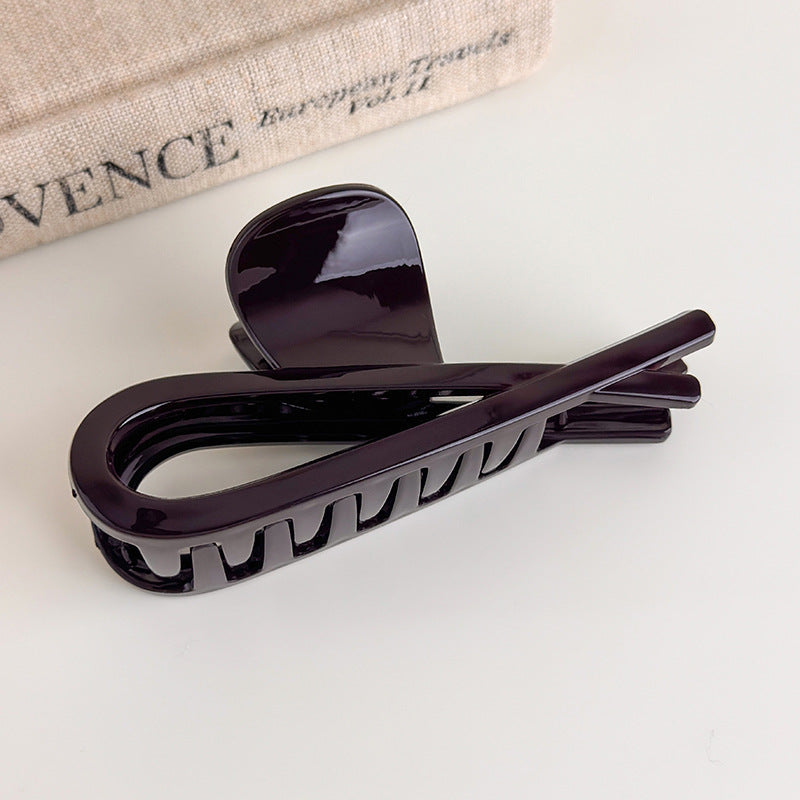 E廠-巧克力棕色蝴蝶結抓夾女2025新款高級感後腦勺髮夾盤髮鯊魚夾髮飾「27614」25.10-5