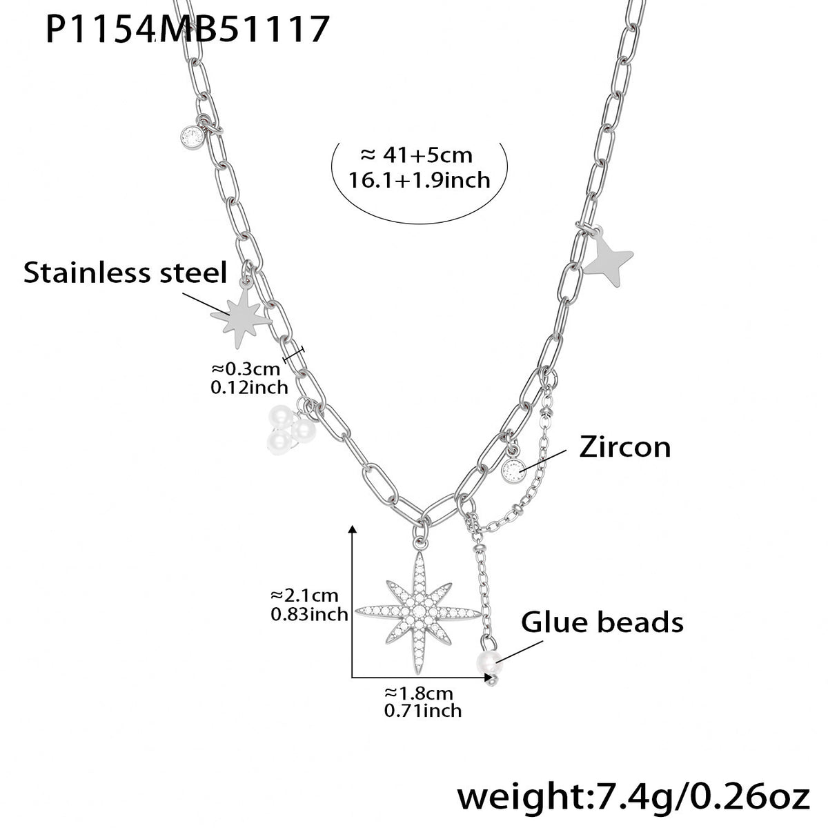 B廠-超閃八芒星5A鋯石吊墜手工鏈鎖骨項鍊不鏽鋼鍍18k真金飾品「P1154」25.11-4