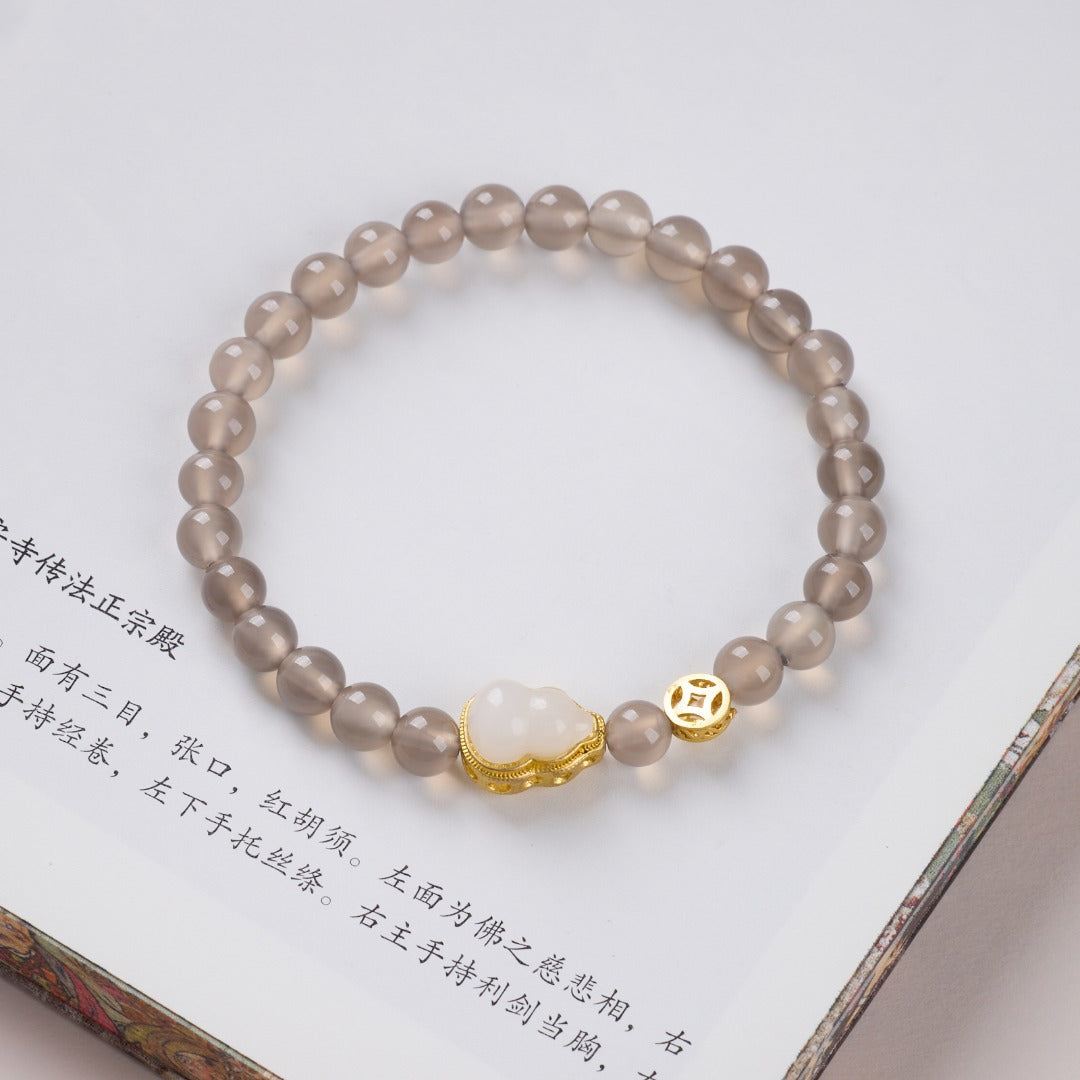 AS廠-天然6MM煙紫瑪瑙手鍊女葫蘆錢幣好運來財新中式瑪瑙國風手串批發「061X178」25.08-3
