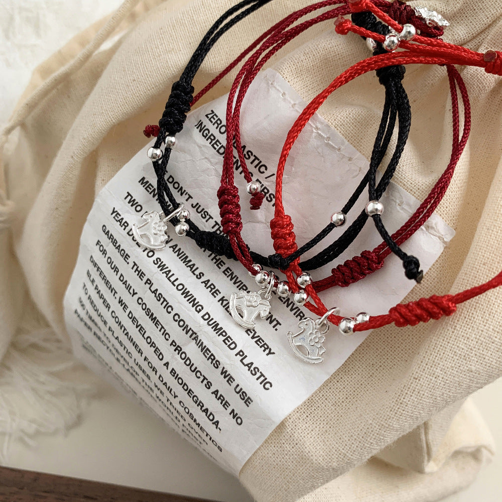 C廠-2026年生肖馬年馬上有錢花小馬花朵編繩手鍊S925純銀手鍊可調節「1602」25.11-2