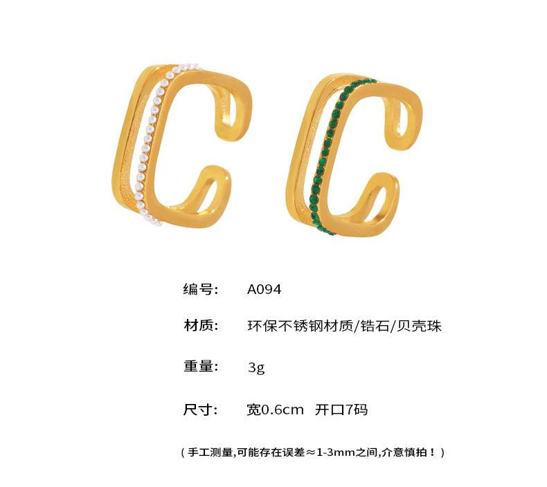 B廠-ins風小方戒鏤空排鑽鋯石戒指小眾設計感不鏽鋼不掉色飾品「A094」25.04-2