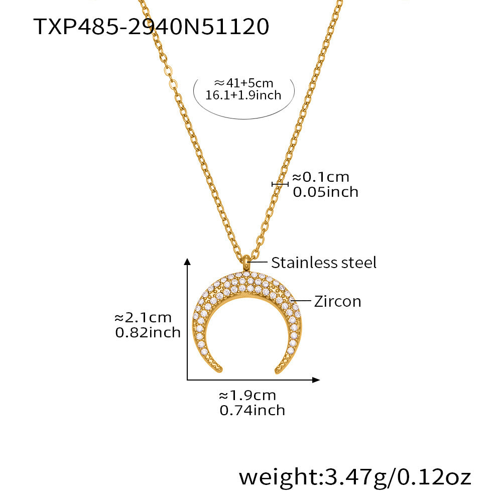 B廠-歐美熱銷新品不鏽鋼5A鋯石八芒星月牙吊墜耳環項鍊首飾套裝「TXP485」25.11-4