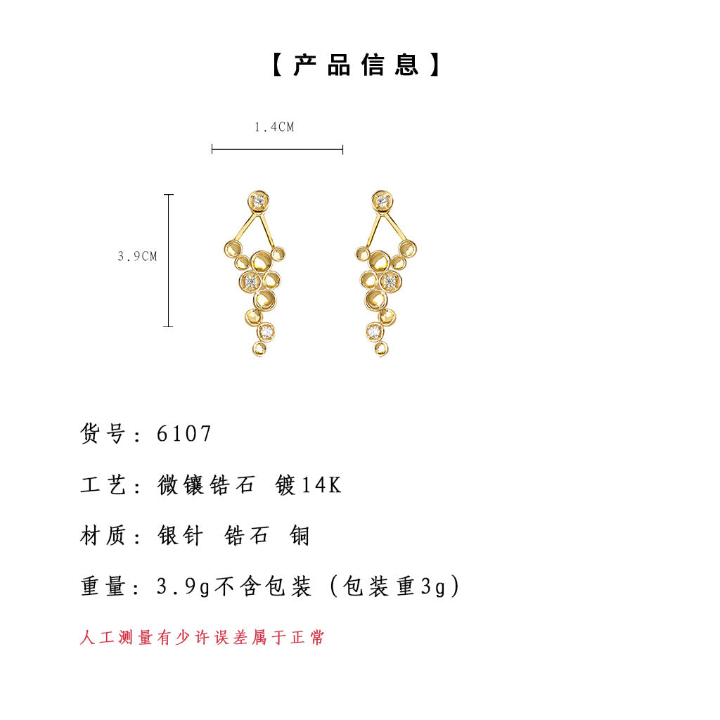 A廠-繁星系列一款兩戴設計師款925銀針鍍14K微鑲鋯石長款耳飾工廠耳環「6107」25.05-4