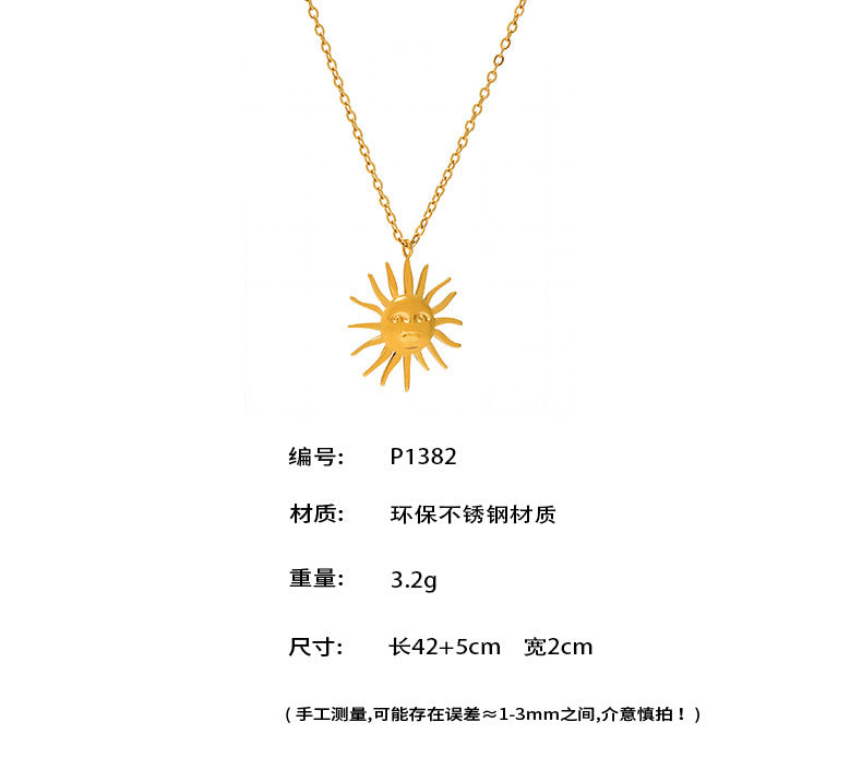 B廠-不鏽鋼太陽女神頭像鎖骨項鍊時尚流行飾品保色頸鏈首飾批發「P1382」25.05-2