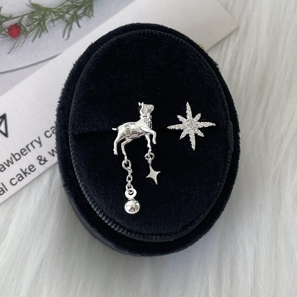 C廠-甜美風幸運小鹿耳釘女高級星星流蘇銀針耳環氣質冷淡風不對稱耳飾「EH-4262」25.11-4