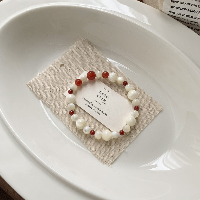 C廠-小紅薯同款招桃花紅瑪瑙紅玉髓彈力手鍊縷空繡球S925純銀手鍊「1517-1518」25.11-3