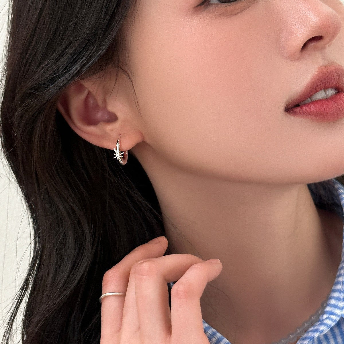 C廠-925銀針八芒星耳環女小眾設計感個性耳圈簡約氣質百搭高級感耳扣「EH-3742」25.08-4