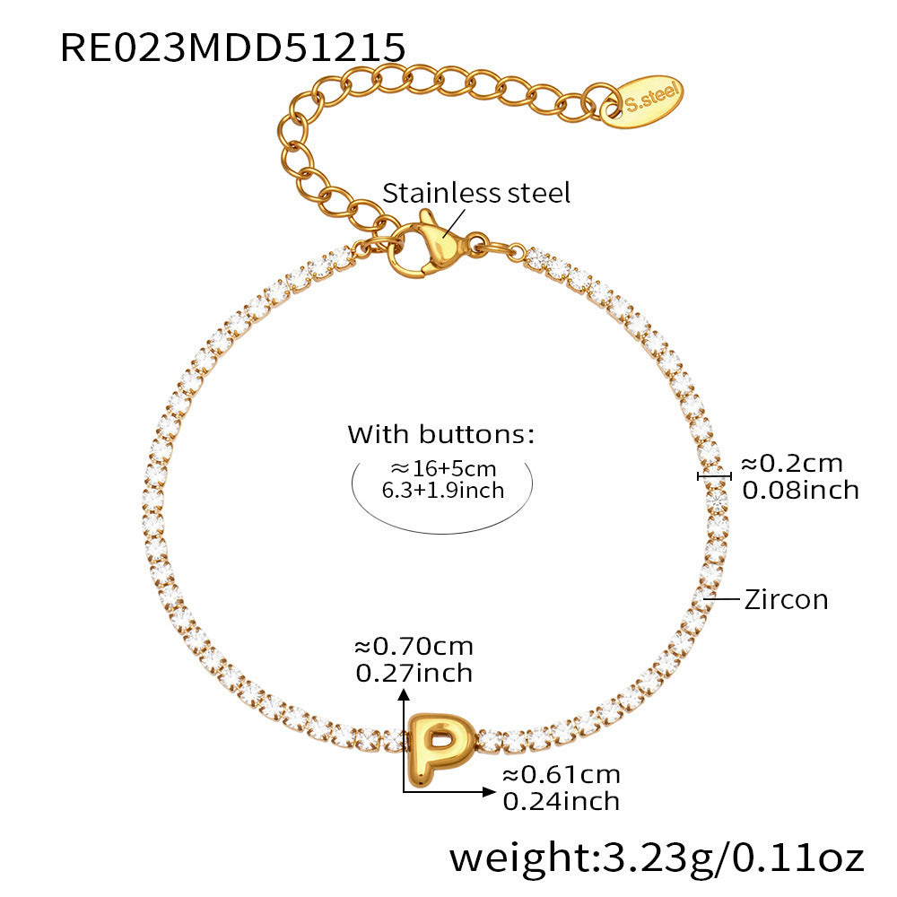B廠-爆閃爪鑲鋯石26字母手鍊 不鏽鋼鍍18k真金時尚精緻氣質珠寶首飾女「RE023」25.12-3