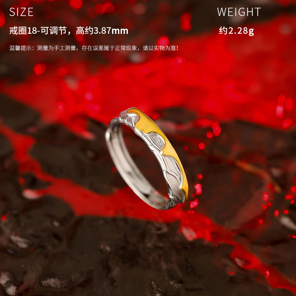 D廠-原創足銀S999熔岩紋理情侶對戒冷淡風輕奢款個性送女友手飾批發「YC4442R_1」25.11-4