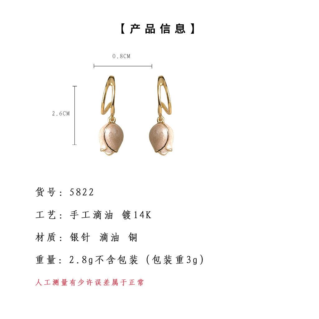 A廠-夏季甜美油畫鬱金香925銀針鍍14K滴釉粉色少女心耳飾工廠耳環批發「5822」25.04-2